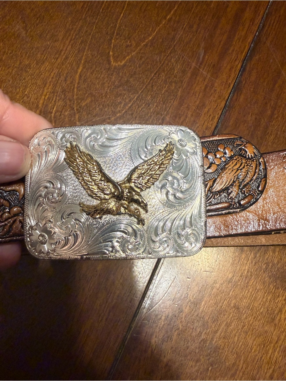 Montana Silversmiths Eagle Belt Buckle Belt Silver Gold Two Tone Western Kids